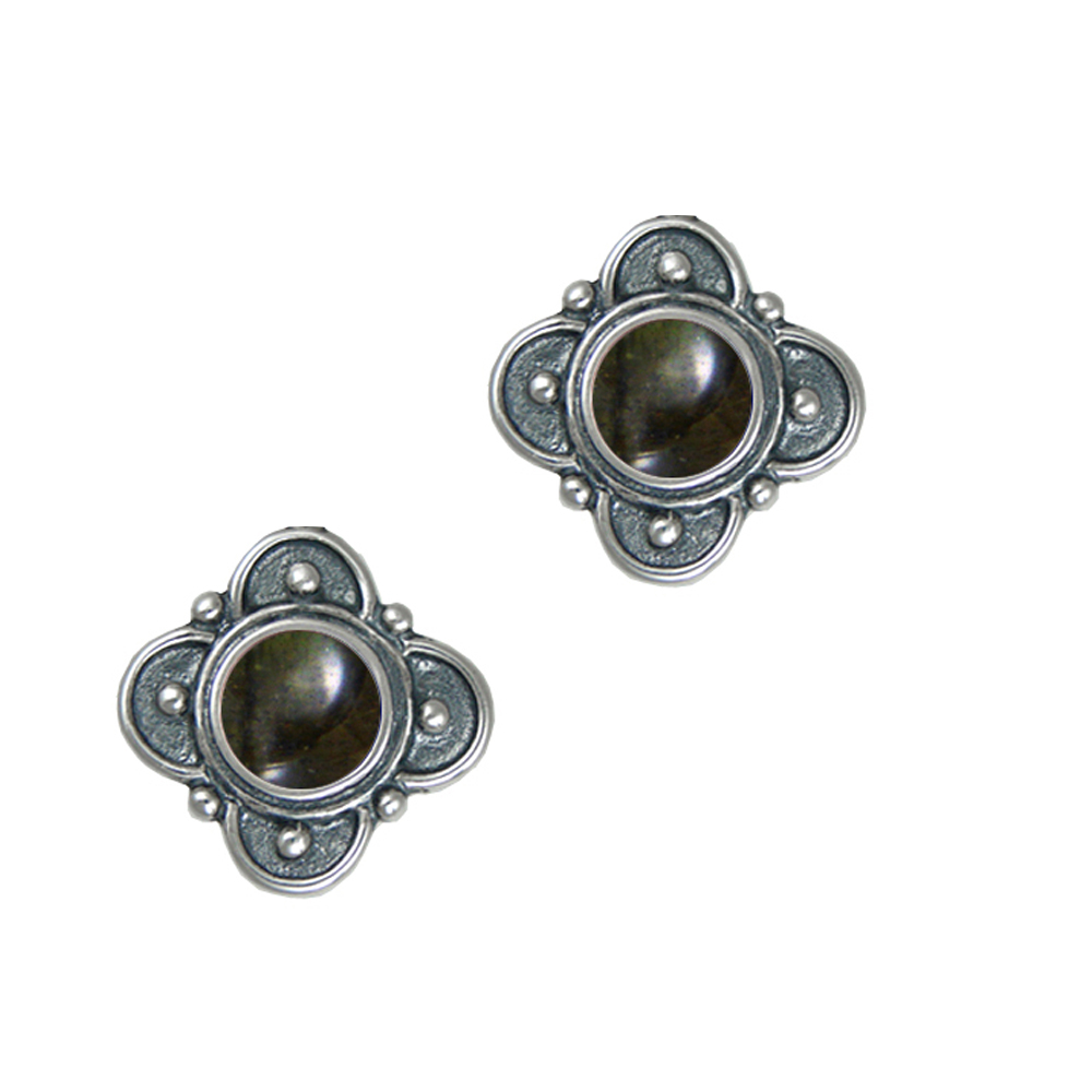 Sterling Silver Designer Post Stud Earrings With Spectrolite